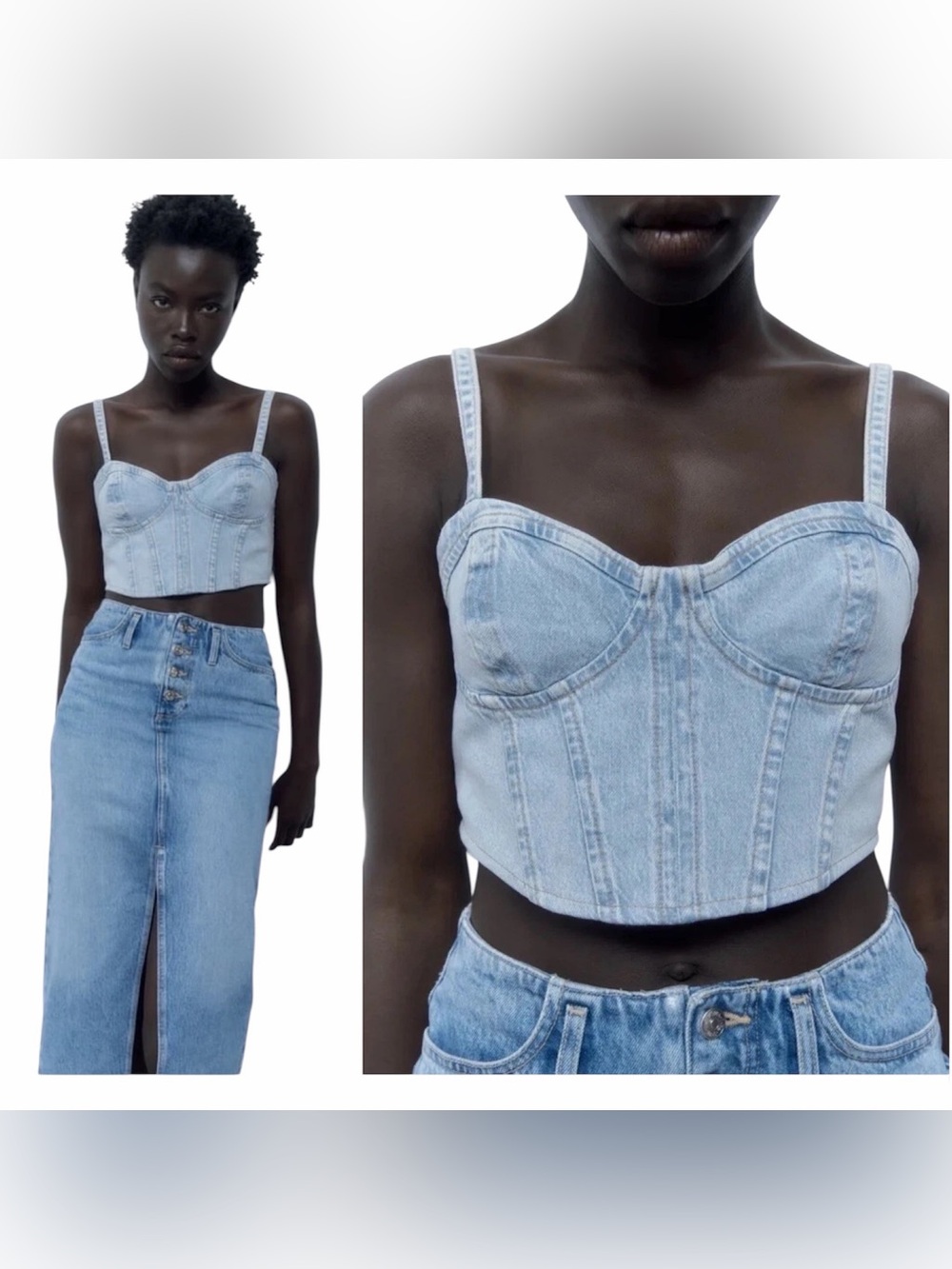 Zara  Blue Sweetheart Neck denim corset top Women Size S